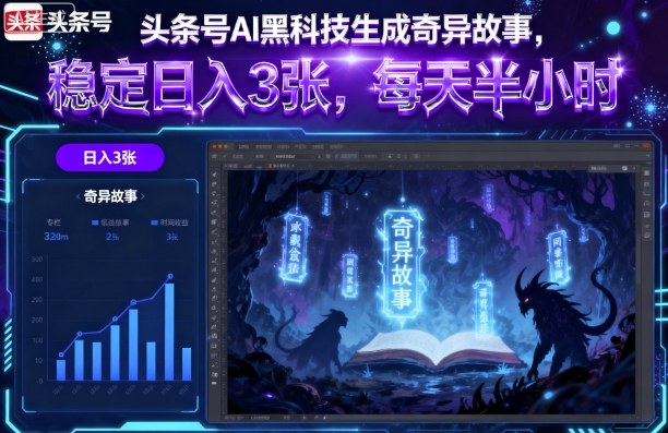 头条号AI黑科技生成奇异故事，稳定日入3张，每天半小时| 网创圈