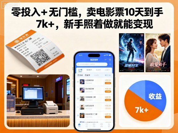 零投入+无门槛，卖电影票10天到手7k+，新手照着做就能变现【揭秘】| 副业网