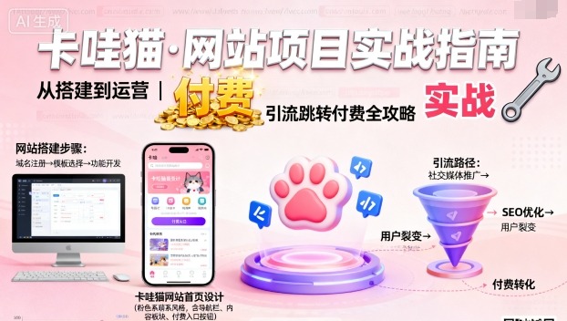 卡哇猫·网站项目，网站搭建与运营以及引流跳转付费| 副业网