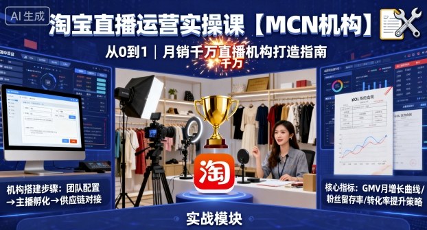 淘宝直播运营实操课【MCN机构】，从0到1做一家月销千W的直播机构| 副业网