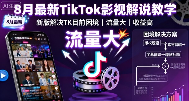 8月最新TikTok影视解说教学，新版解决TK目前困境，流量大，收益高| 副业网