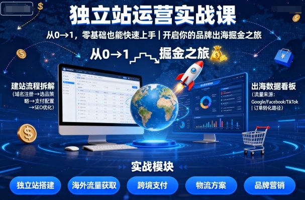 独立站运营实战课，​从0到1，零基础也能快速上手，开启你的品牌出海掘金之旅| 副业网