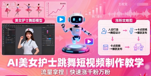 AI美女护士跳舞短视频制作教学，流量拿捏，快速涨千粉万粉【提示词+视频教程】| 网创圈