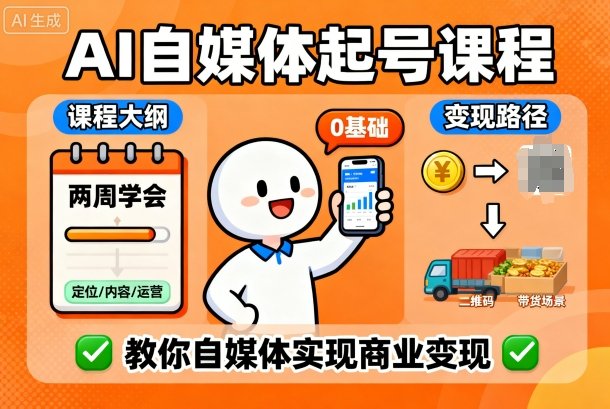 AI自媒体起号课程，0基础小白两周学会，教你自媒体实现商业变现| 网创圈
