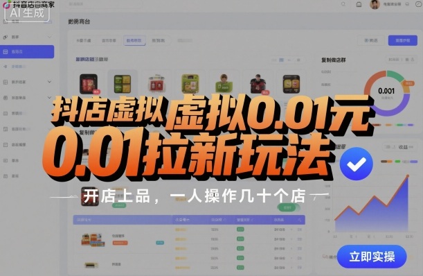 抖店虚拟0.01元拉新玩法，复制做店群，开店上品，一人操作几十个店| 副业网