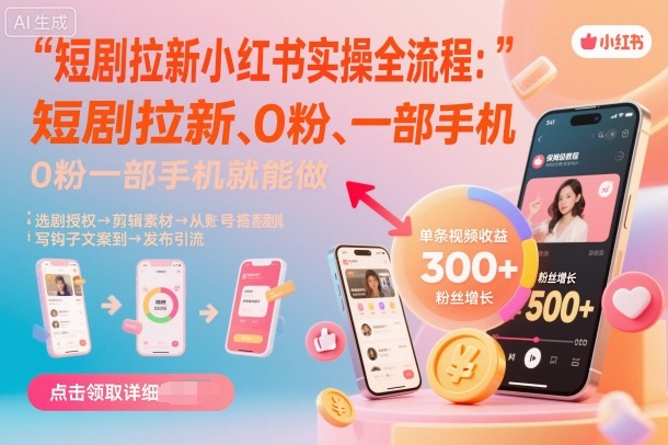 短剧拉新小红书实操全流程，0粉一部手机就可以做，详细教程| 副业网