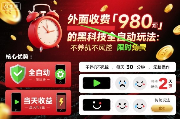 外面收费980的黑科技全自动玩法，不养机不风控，每天30分钟，无脑操作，当天收益2张【揭秘】| 网创圈