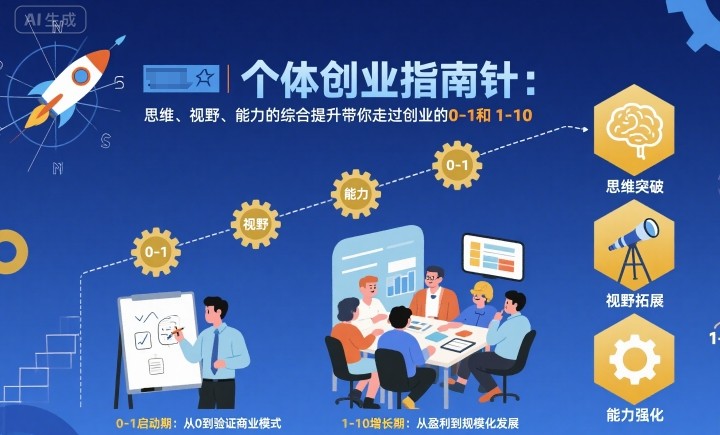 个体创业指南针，思维、视野、能力的综合提升带你走过创业的0-1和1-10【音频】| 副业网