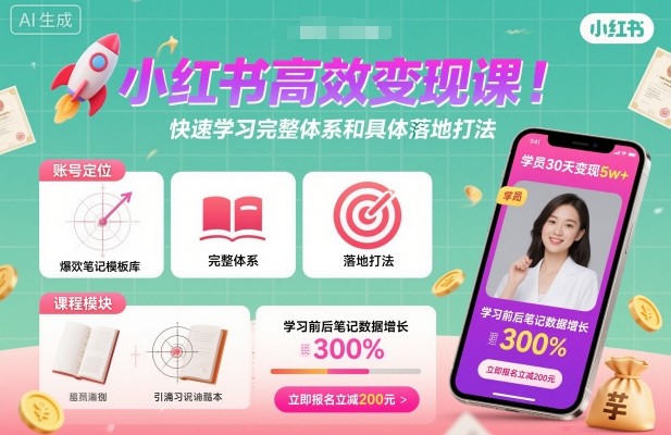 小红书高效变现课，快速学习小红书完整体系和具体落地打法| 副业网