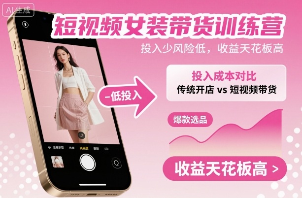 短视频女装带货训练营，投入少风险低，收益天花板高| 副业网