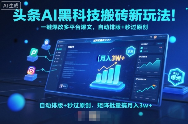 头条AI黑科技搬砖新玩法！一键爆改多平台爆文，自动排版+秒过原创，矩阵批量搞月入3w+【揭秘】| 网创圈