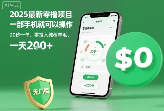 2025最新零撸项目，一部手机就可以操作，20秒一单，零投入纯薅羊毛，无门槛，一天200+【揭秘】| 副业网