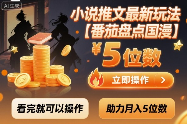 小说推文最新玩法，助力月入5位数【番茄盘点国漫】玩法，看完就可以操作| 副业网