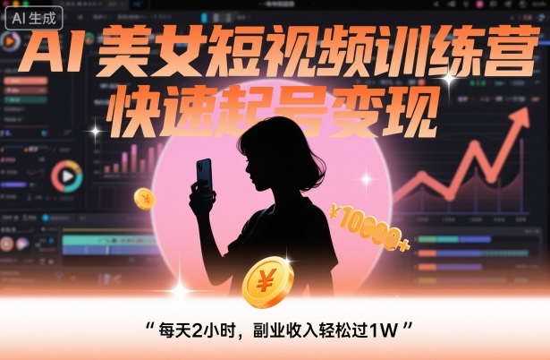AI美女短视频训练营，快速起号变现，每天2小时，副业收入轻松过1W| 网创圈