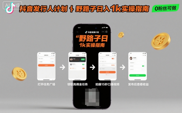 抖音发行人计划全新野路子玩法，随时随地，只要有手机，就能操作，日入1k+【揭秘】| 副业网