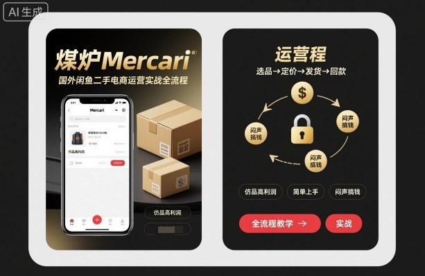煤炉Mercari国外闲鱼二手电商运营实战全流程，仿品高利润，简单上手，闷声搞钱| 副业网