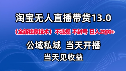淘宝无人直播13.0，公域私域技术，不封号，不违规布局下半年旺季赛道，日入1K+(独家技术)【揭秘】| 副业网