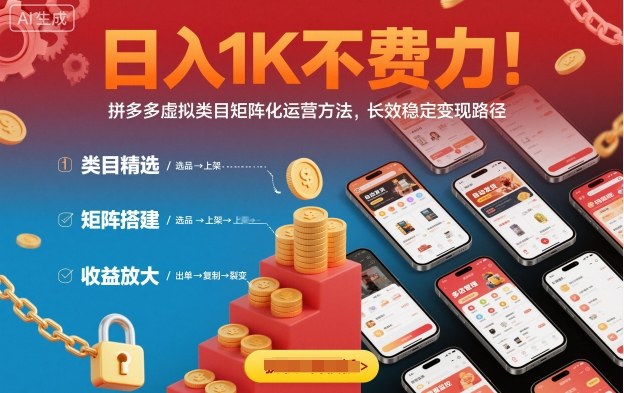日入1K不费力！拼多多虚拟类目矩阵化运营方法，长效稳定变现路径| 副业网