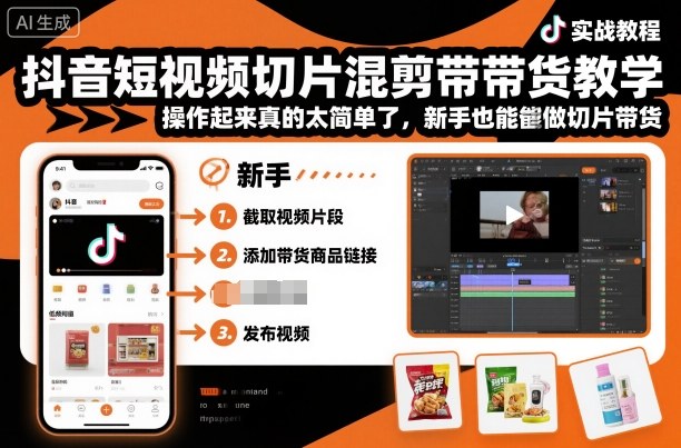 抖音短视频切片混剪带货教学，操作起来真的太简单了，新手也能做切片带货| 副业网