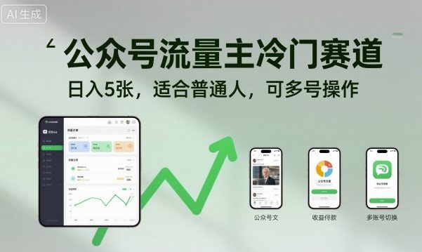 公众号流量主冷门赛道，日入5张，适合普通人，可多号操作| 副业网