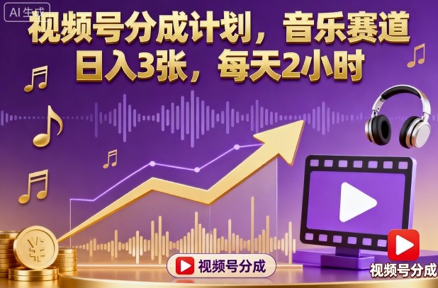 视频号分成计划，音乐赛道，日入3张，每天2小时| 副业网