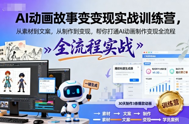 AI动画故事变现实战训练营，从素材到文案，从制作到变现，帮你打通AI动画制作变现全流程| 网创圈