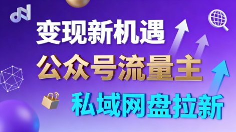 公众号流量主+私域网盘拉新，多方式变现，简单易上手，当天就有收益| 副业网
