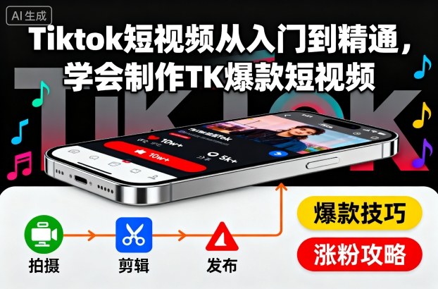Tiktok短视频从入门到精通，学会制作TK爆款短视频| 副业网