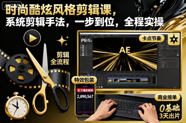 时尚酷炫风格剪辑课，系统剪辑手法，一步到位，全程实操| 副业网