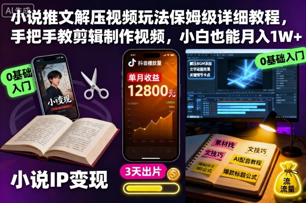 小说推文解压视频玩法保姆级详细教程，手把手教剪辑制作视频，小白也能月入1W+| 副业网