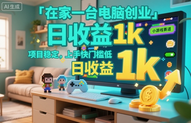 在家一台电脑创业，小游戏赛道，项目稳定，上手快门槛低，日收益1k+【揭秘】| 网创圈