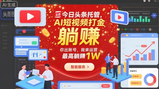 今日头条托管，AI短视频打金，你出账号，我来运营，最高躺賺1W【揭秘】| 网创圈