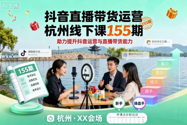 抖音直播带货运营杭州线下课155期，助力提升抖音运营与直播带货能力| 副业网