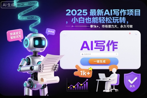 2025最新AI写作项目，小白也能轻松玩转，一单1k+，市场潜力大，永久可做| 网创圈