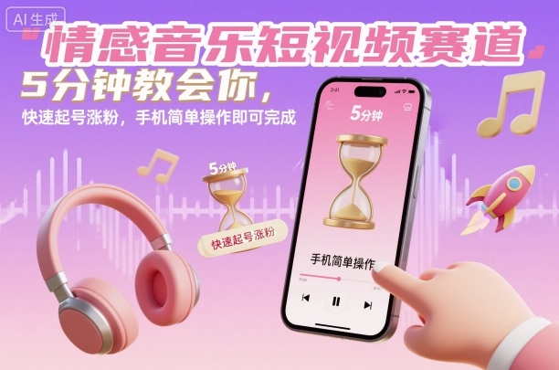 情感音乐短视频赛道，5分钟教会你，快速起号涨粉，手机简单操作即可完成| 副业网