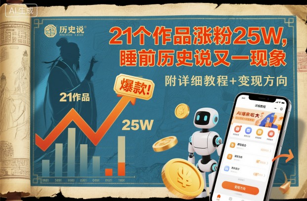 21个作品涨粉25W，睡前历史说又一现象级AI内容大爆款来啦，附详细教程+变现方向| 网创圈