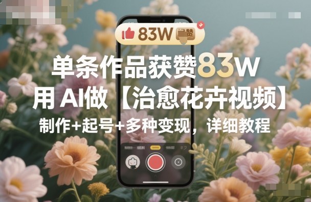 单条作品获赞83W，用AI做【治愈花卉视频】，制作+起号+多种变现，详细教程| 副业网