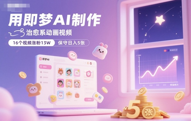 用即梦AI制作治愈系动画视频，16个视频涨粉13W，保守日入5张| 网创圈