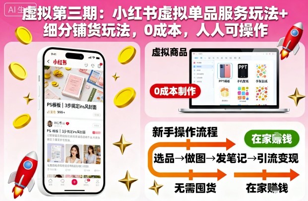 虚拟第三期：小红书虚拟单品服务玩法+细分铺货玩法，0成本，人人可操作(更新)| 副业网