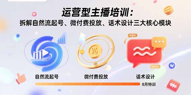 运营型主播培训：拆解自然流起号、微付费投放、话术设计三大核心模块-8月| 副业网