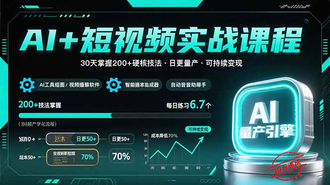 AI+短视频实战课程：30天掌握200+硬核技法，实现日更量产可持续变现| 网创圈