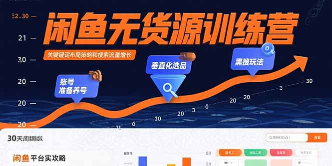 闲鱼无货源训练营：账号准备养号/垂直化选品/黑搜玩法，0基础30天盈利指南| 副业网