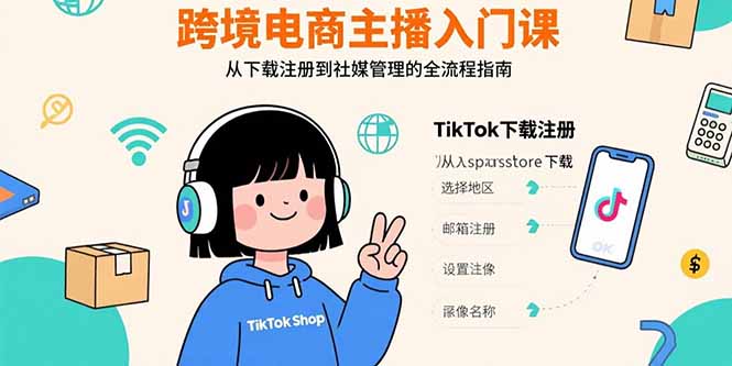 跨境电商主播入门课，TikTok下载注册，支付工具配置，社媒账号管理全流程| 副业网