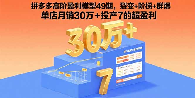拼多多高阶盈利模型49期，裂变+阶梯+群爆  单店月销30万+投产7的超盈利| 副业网