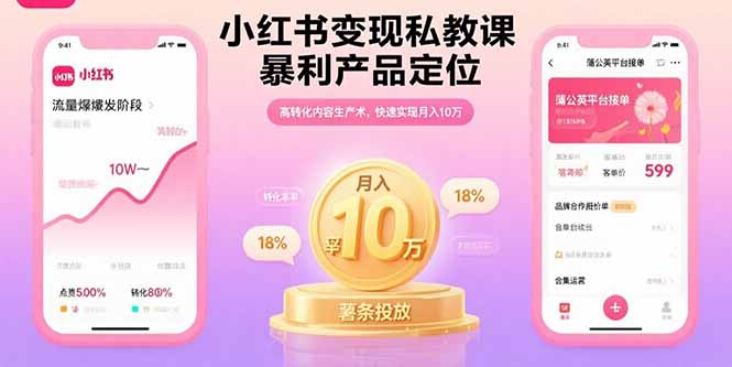 小红书变现私教课，暴利产品定位，高转化内容生产术，快速实现月入10万| 副业网