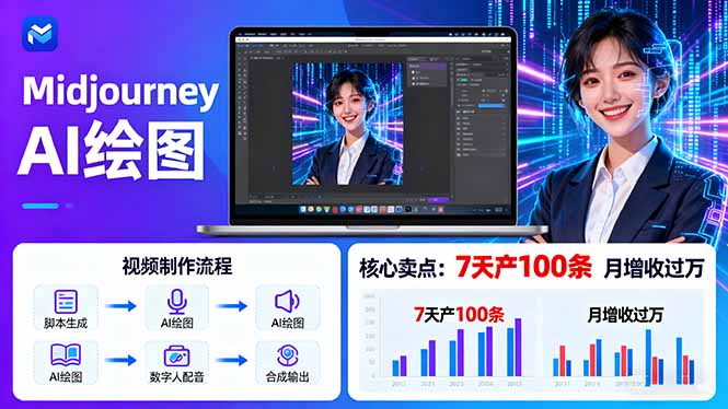 AI绘图照片开口说话视频制作：Midjourney+数字人，7天产100条月增收过万| 副业网