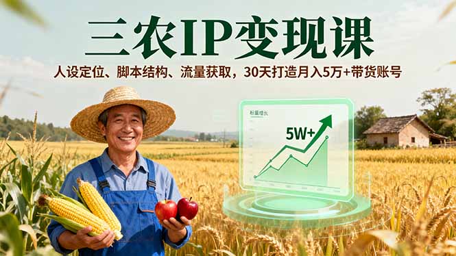 三农IP变现课，人设定位、脚本结构、流量获取，30天打造月入5万+带货账号| 副业网