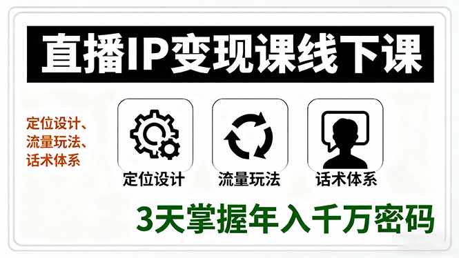直播IP变现课线下课，定位设计、流量玩法、话术体系，3天掌握年入千万密码| 副业网