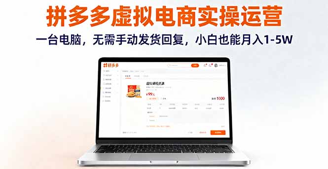 拼多多虚拟电商实操运营，一台电脑，无需手动发货回复，小白也能月入1-5W| 网创圈