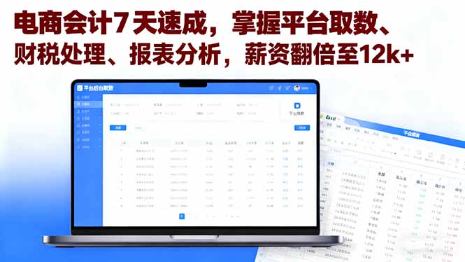 电商会计7天速成，掌握平台取数、财税处理、报表分析，薪资翻倍至12k+| 副业网
